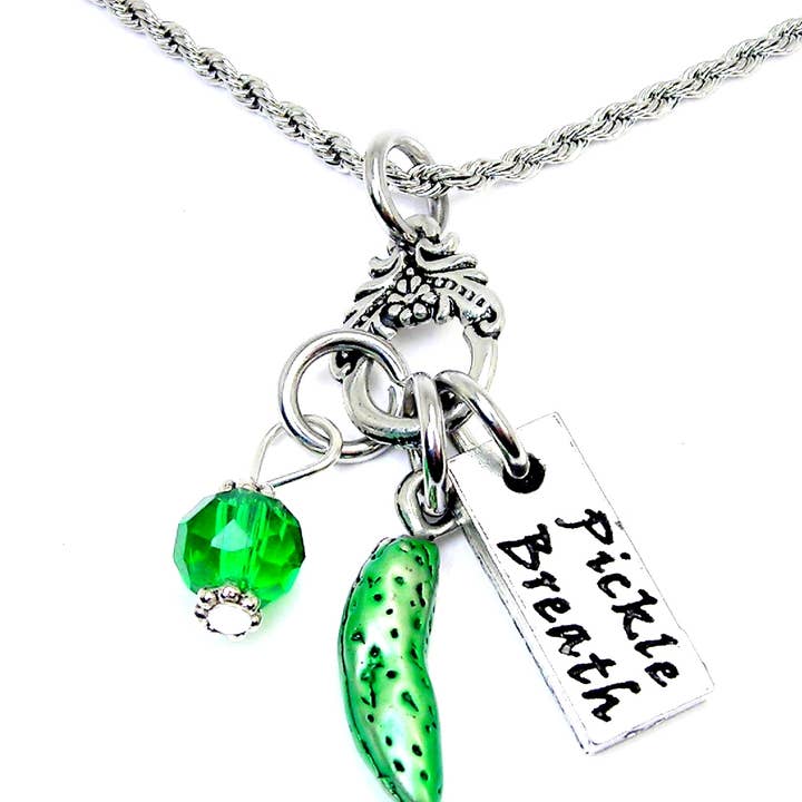 Pickle Breath 3D pickle charm holder necklace for wholesale by Chubby Chico Charms