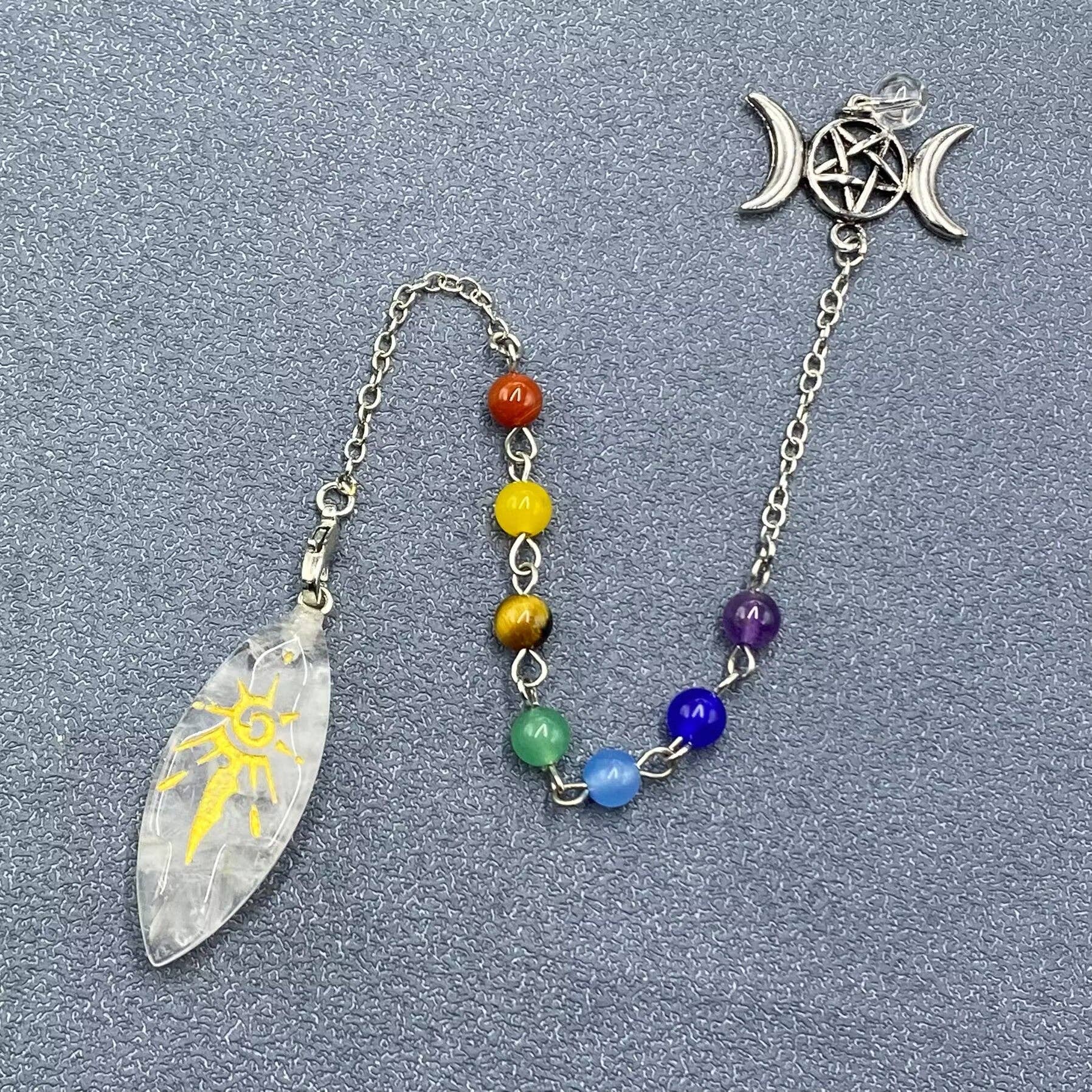 Mio Queena - Wholesale Spiritual Stone/Crystal - Sun Rune Natural Stone Crystal Pendant Pendulum - CS5