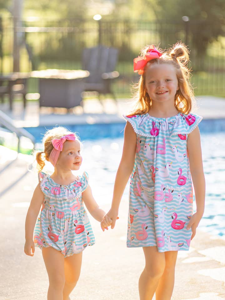 Posh Pickle - Wholesale One Piece Swimsuit - Kids - Pool Party Knit Ruffle Neck Floatie Print Bubble1