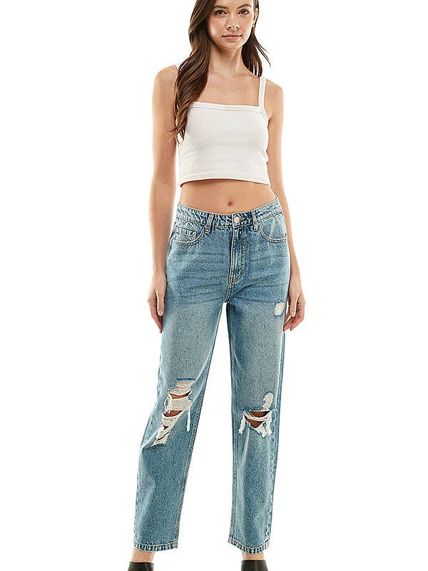 ZERRISSENE, SCHLANKE, GERADE JEANS MIT HOHEM BUND für den Großhandel von BLUE AGE