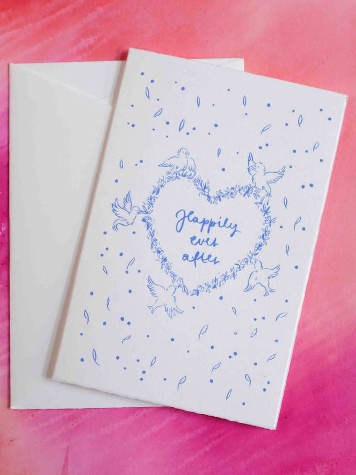 En ze leefden nog lang en gelukkig - gevouwen kaart - zeefdruk (kopie) voor wholesale door Avis et Tigris