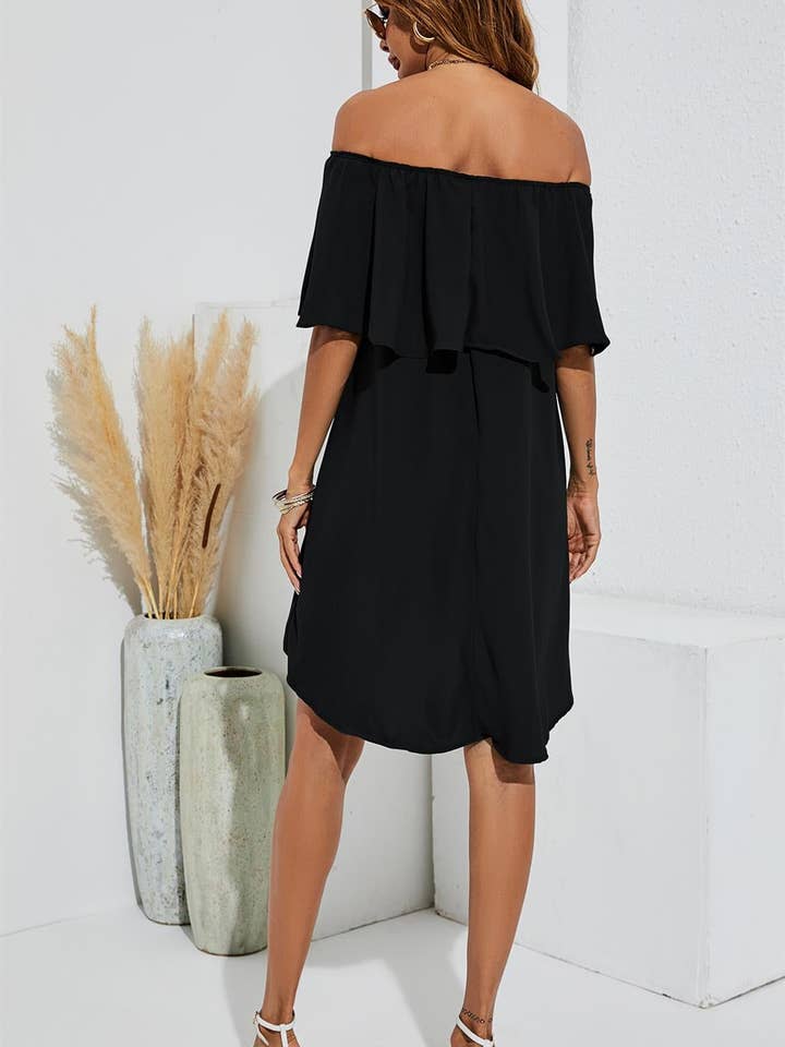 FS Collection - Wholesale Jurk - Dames - Bardot off-shoulder mini-jurk met ruches in zwart2
