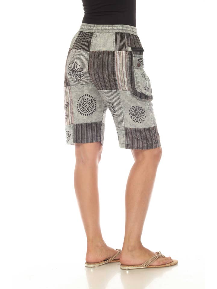 Rising International Inc - Wholesale Shorts - Women's - Cotton Multi Patchwork Block Print Cargo Short D912