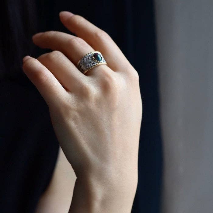 LanLivia - Wholesale Cocktail/Statement Ring - Eastern Royal Style Black Opal Ring - adjustable2