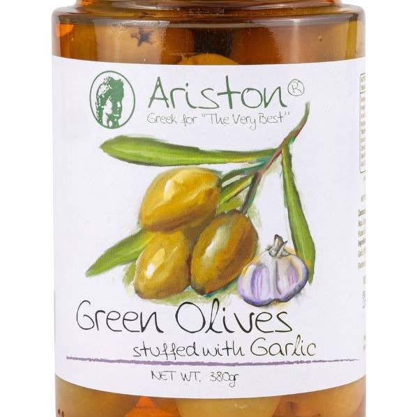 Ariston Specialties - Wholesale Olives - Ariston Green Olives Stuffed Garlic - 13.40oz