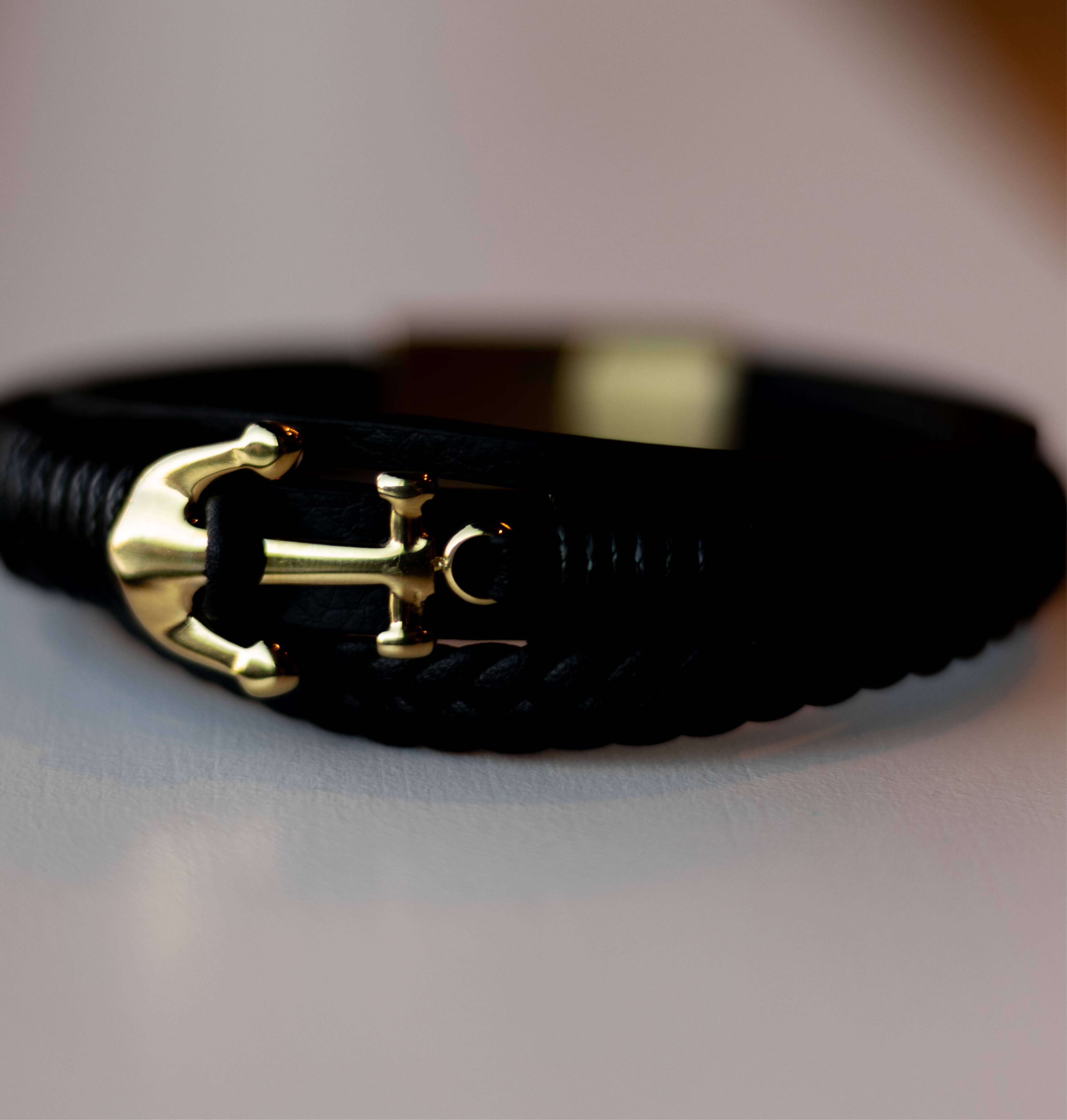 Sedy Jewelry - Wholesale Cuff Bracelet - Men’s Leather Bracelet with Gold-Tone Stainless Steel