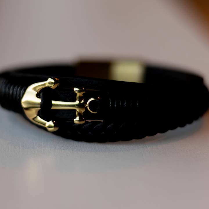 Sedy Jewelry - Wholesale Cuff Bracelet - Men’s Leather Bracelet with Gold-Tone Stainless Steel 0