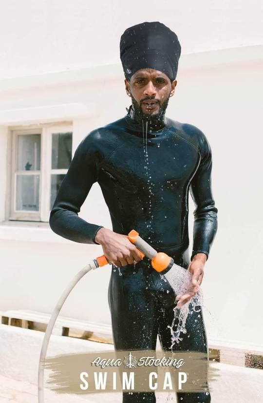 Black Large Swim Caps For long Hair, Braids, Locs by Aquastockings for wholesale on Faire9