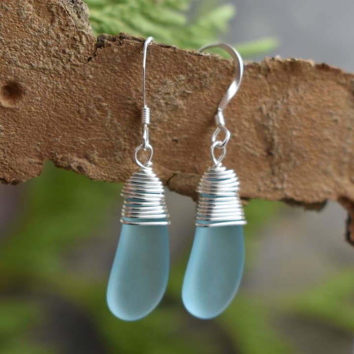 Solo drop wire wrapped earrings for wholesale by Whitelotus Design