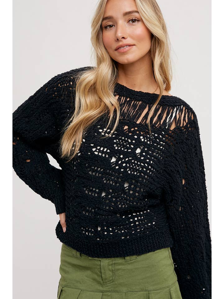 Bluivy - Wholesale Knit Sweater - Women's - Open Knit Sweater Pullover - Boat Neck