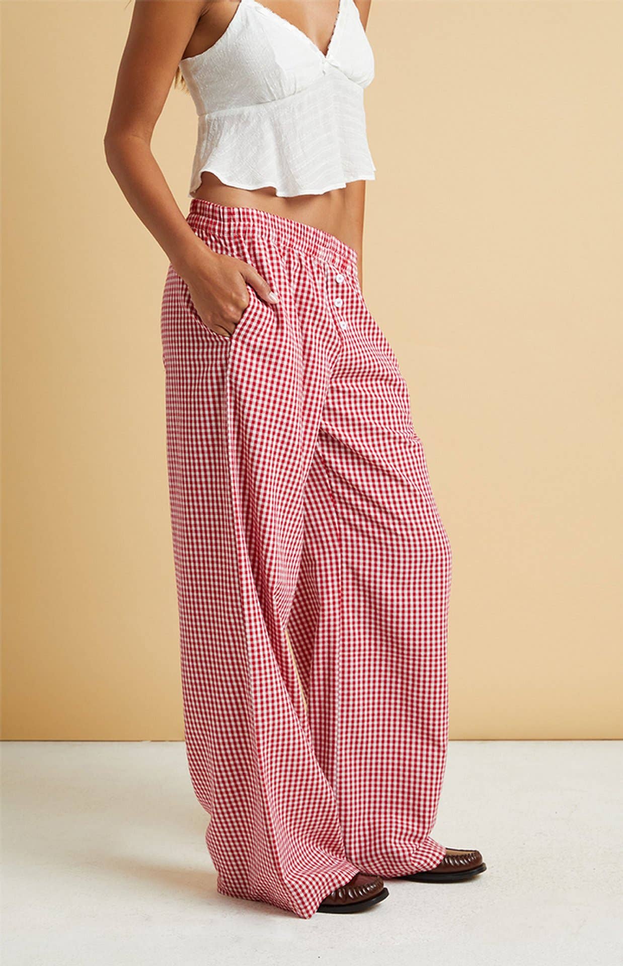 Rosa Clothing - Wholesale Pants - Women's - easy daily patchwork gingham wide leg pants10
