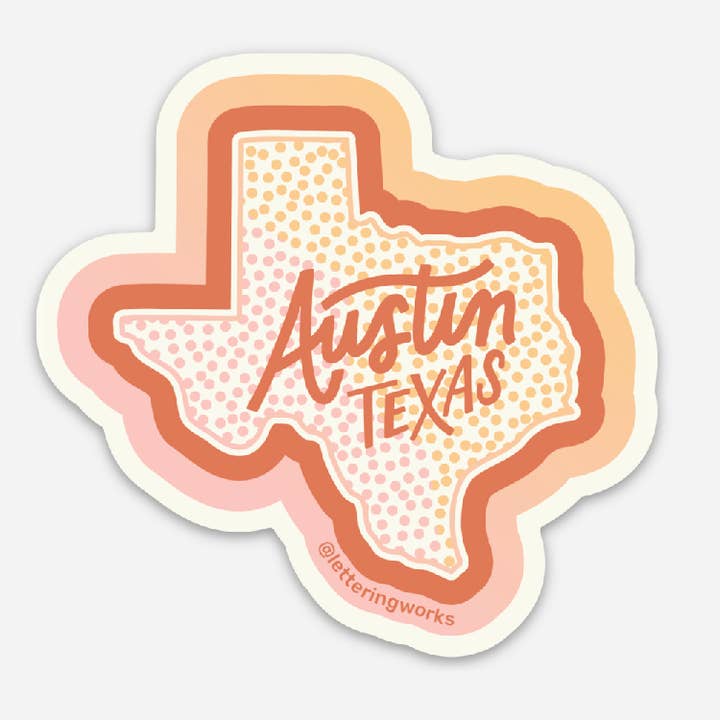 Austin Texas Vinyl Stickers for wholesale by Lettering Works