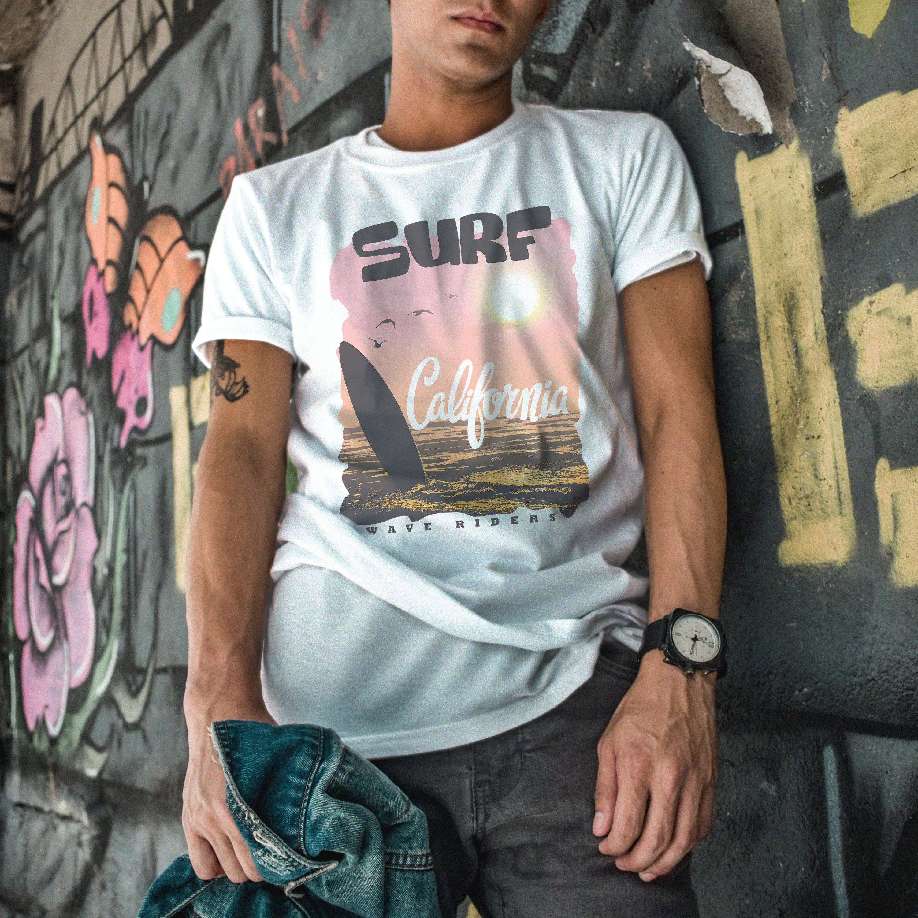 Emogifts – Großhandel T-Shirt mit Siebdruck – Unisex – Surfshirt Unisex Cali Surf von Emogifts0