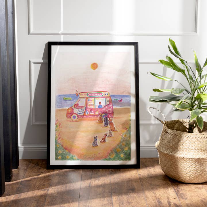 Impression de crème glacée pour chiens, illustration de camion de glace, été pour la vente par Beth Goodwin Designs