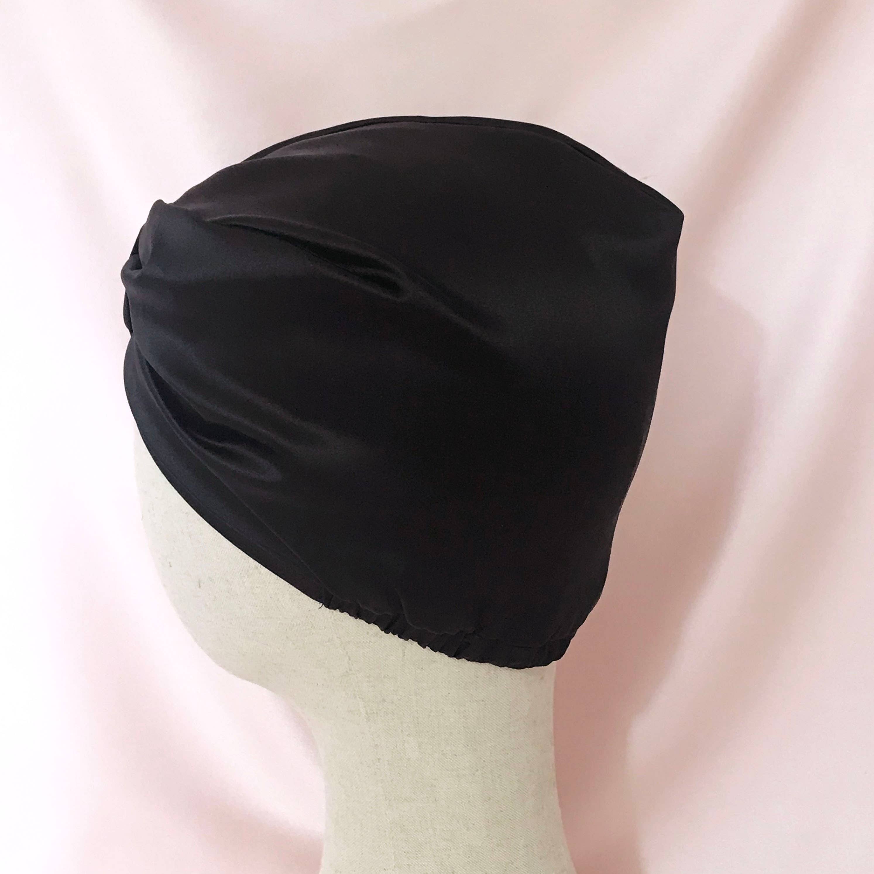Mille Saisons - Wholesale Sleep Cap / Bonnet - Women's - Onyx Black Mulberry Silk Sleep Cap Fully Lined- UK Sewn4