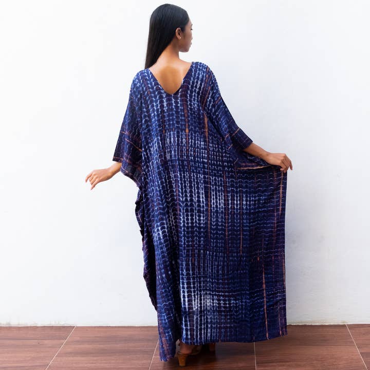 Bali Harvest - Wholesale Kaftan - Women's - Tie Dye Kaftan Dress (Prussian Blue) - Resort Wear Maternity3