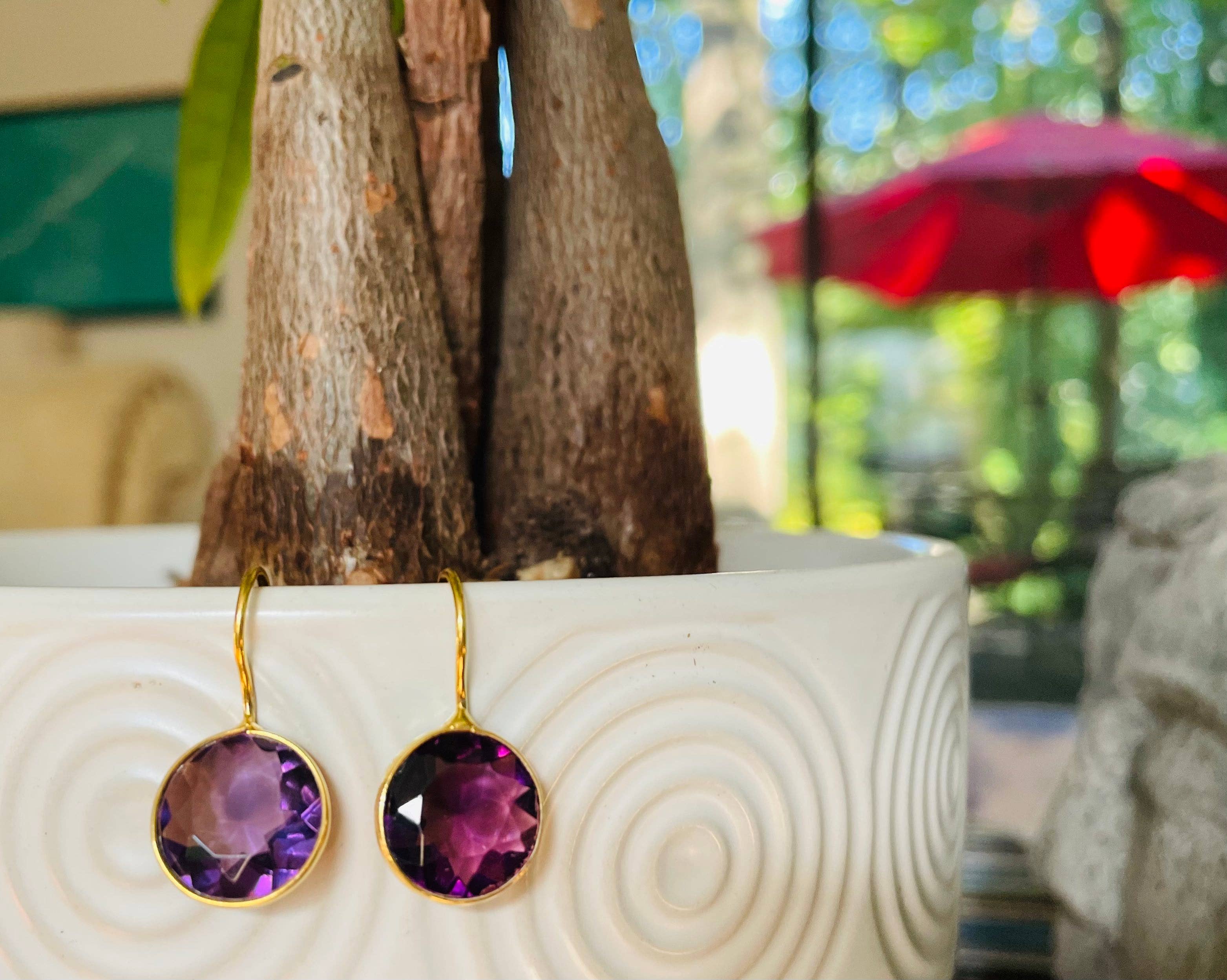 Elyssa Bass Designs - Wholesale Dangle earrings - Amethyst Round Bezel Gemstone Earrings1