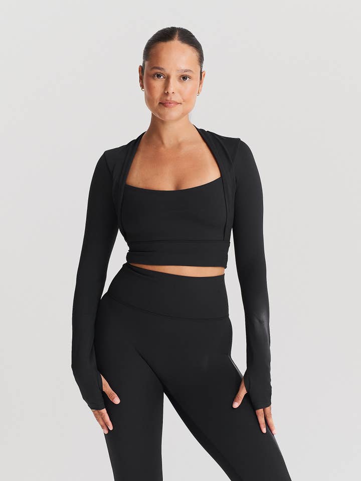 Sisterly Tribe - Wholesale Athletic Top - Women's - Softsculpt Bolero Long Sleeve Top - Black