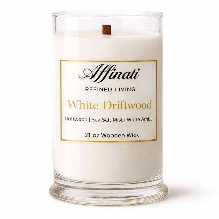 Hvidt drivtømmer trævæge lys – Luksus 21 oz sojablanding | Affinati for engroshandel hos Affinati