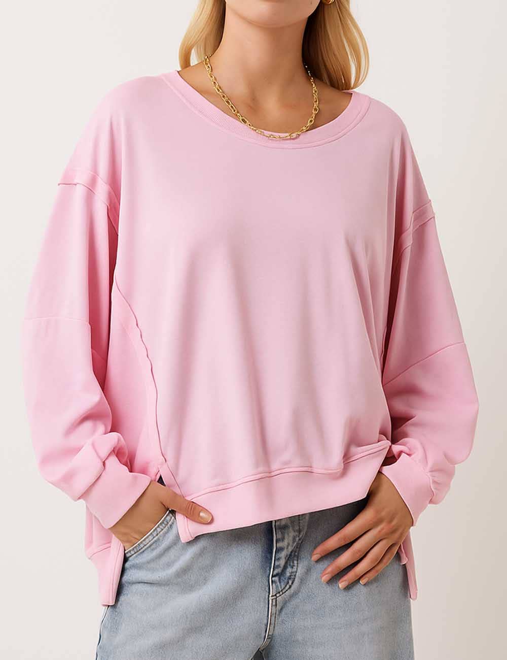 Sweetkama – wholesale Sweatshirt - Dam – Enfärgad oregelbunden Slouchy tröja för damer SKT3850