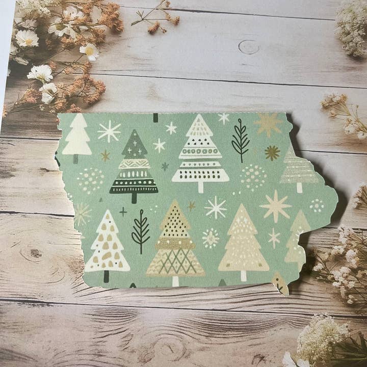Iowa with boho trees greeting card - single for wholesale by Iowa Paper Farm