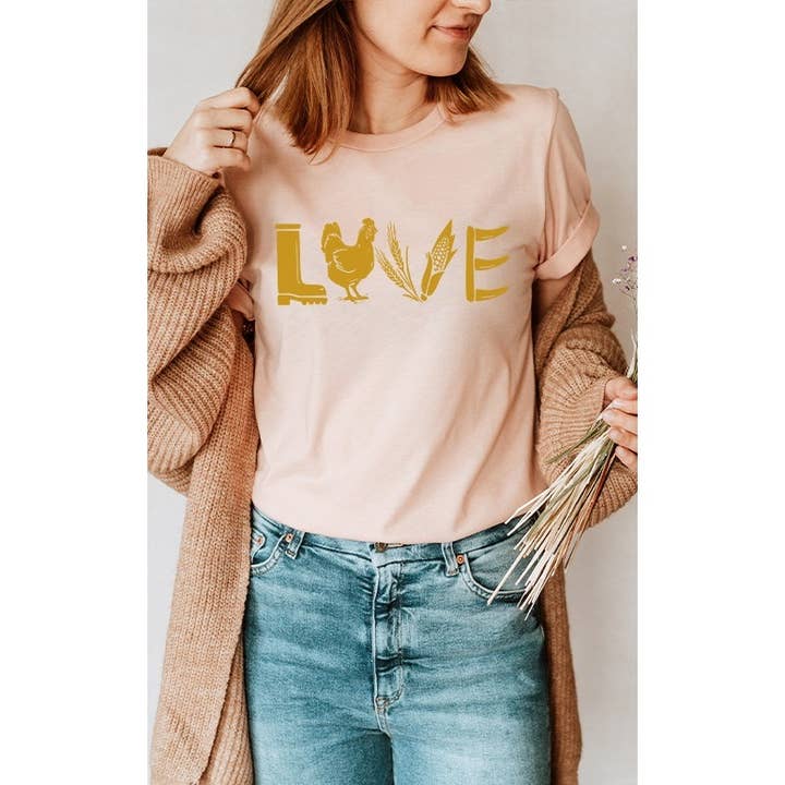 Maglietta con grafica Love Rainboot Chicken Corn Farm Rake per la vendita all'ingrosso da parte di Select Apparel