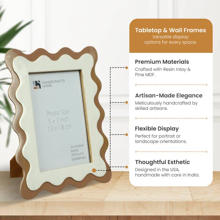 Handicrafts Home - Wholesale Picture Frame - Wave Scallop Picture Frame Brown & White - 4x6 & 5x71