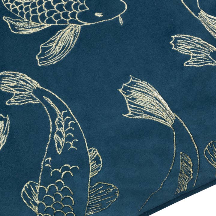 Koi Pond Embroidered Velvet Cushion Navy for wholesale on Faire4