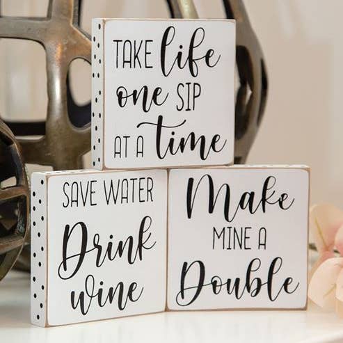 Col House Designs - Wholesale Sign - One Sip at a Time Polka Dot Square Block, 3 Assorted1