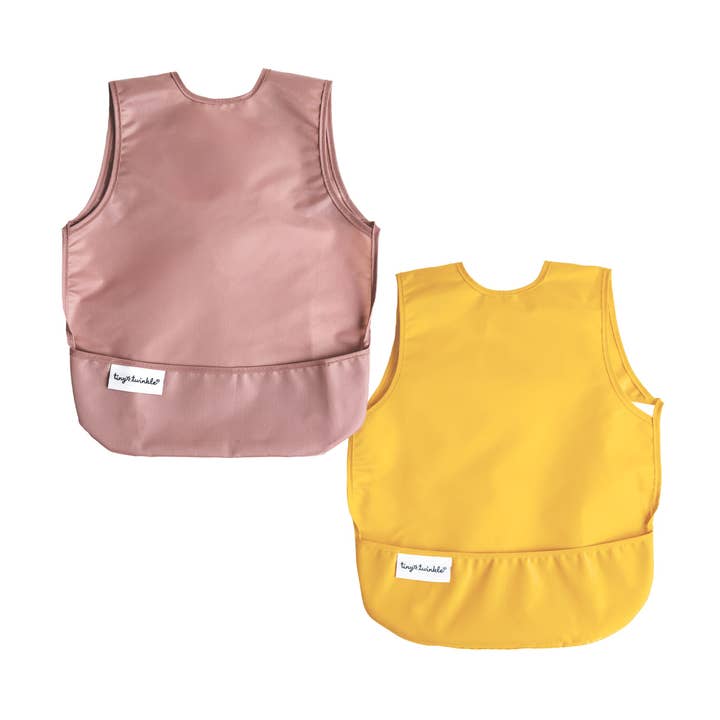 Tiny Twinkle - Mess - Proof Apron Bib 2 Pack - Taupe, Dandelion (No Ruffles) (MSKU: AB2-P7, AB2-P7-L) for wholesale by Tiny Twinkle