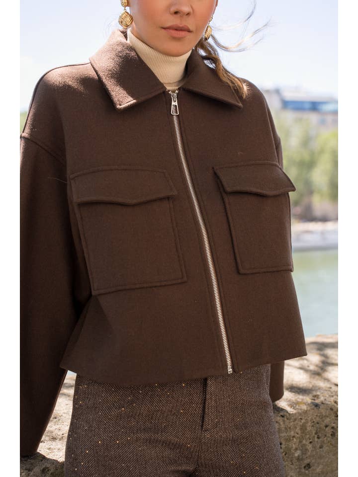 Attentif Paris - Wholesale Jacket - Women's - Structured short jacket in blended wool with patch pockets28