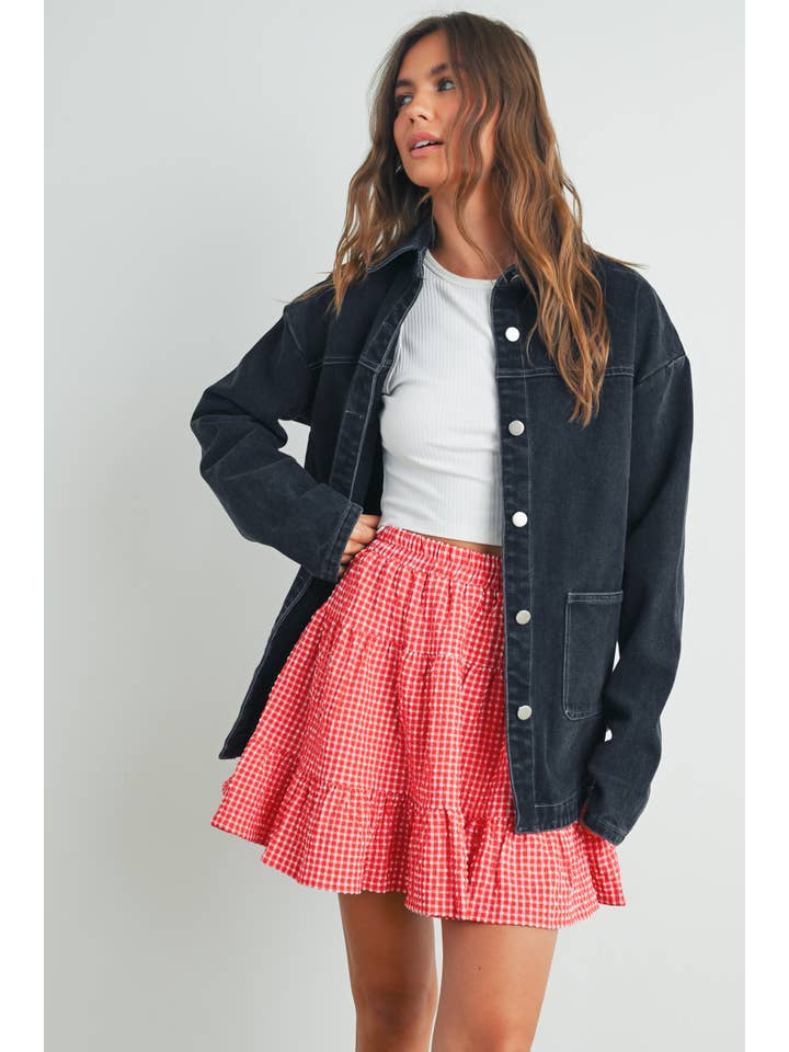 BUTTERMELON - Wholesale Skirt - Women's - High Waist Tiered Check Skirt - BMS7530-B