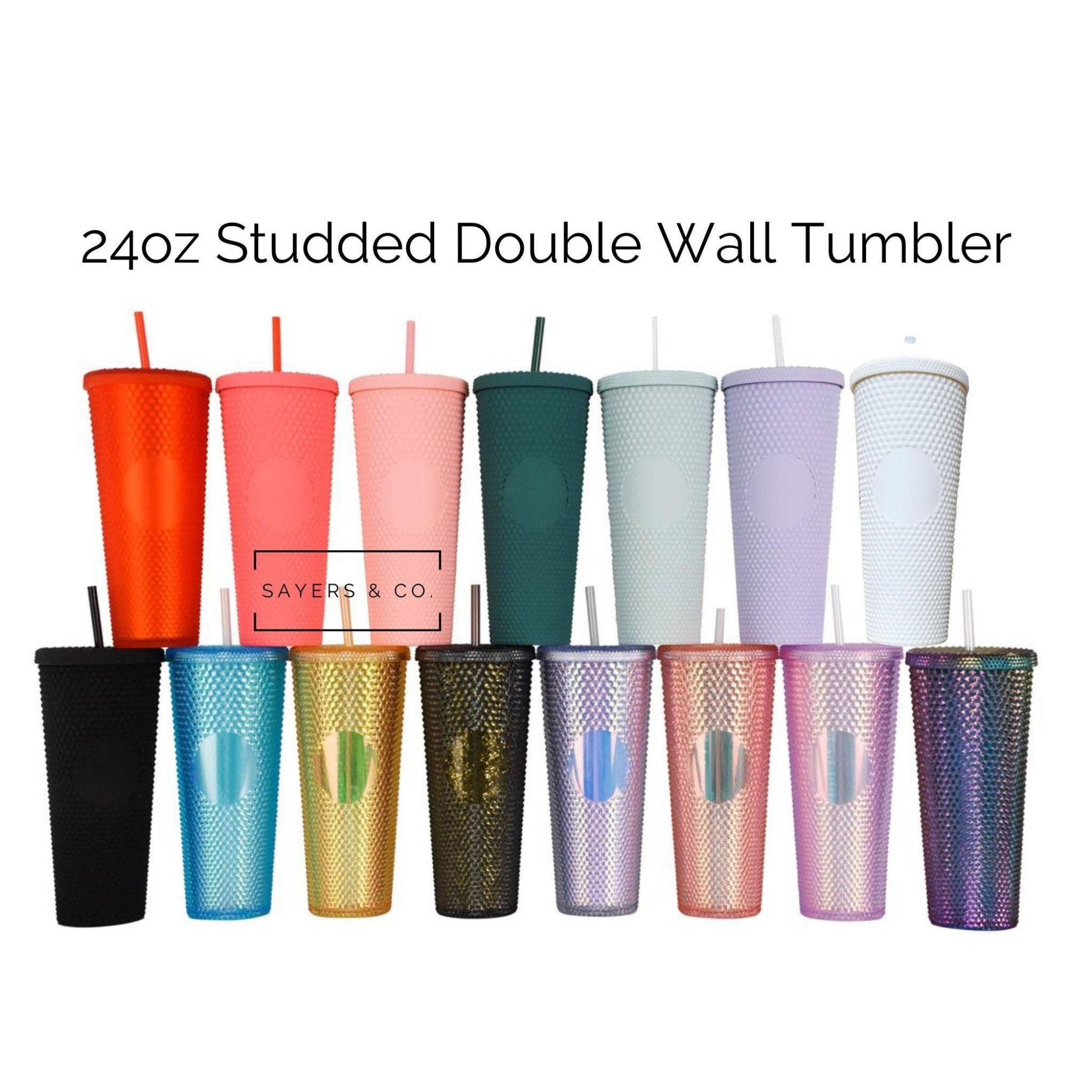 Matte Black 24oz Matte & Glossy Studded Double Walled Tumbler for wholesale on Faire7
