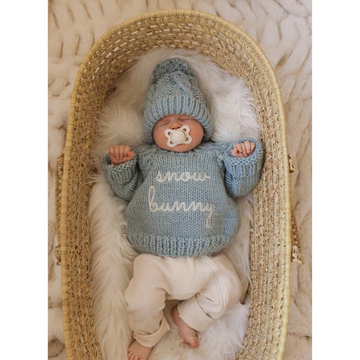 Huggalugs - Wholesale Knit Sweater - Baby - Snow Bunny Surf Blue Crew Neck Sweater for Baby & Toddler