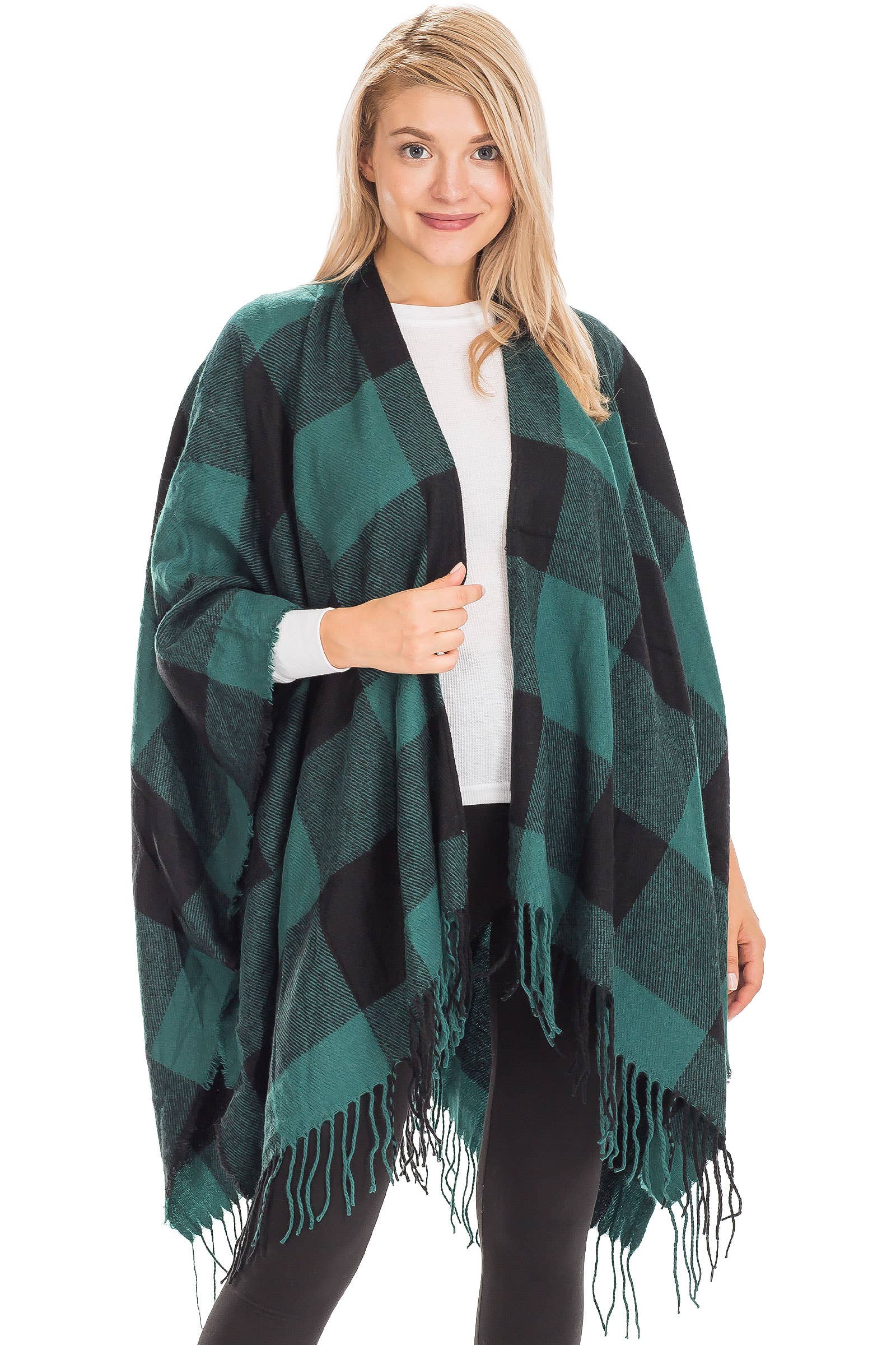 Cap Zone – wholesale Poncho – Women's – Classic Buffalo Check Plaid Ruana Poncho0