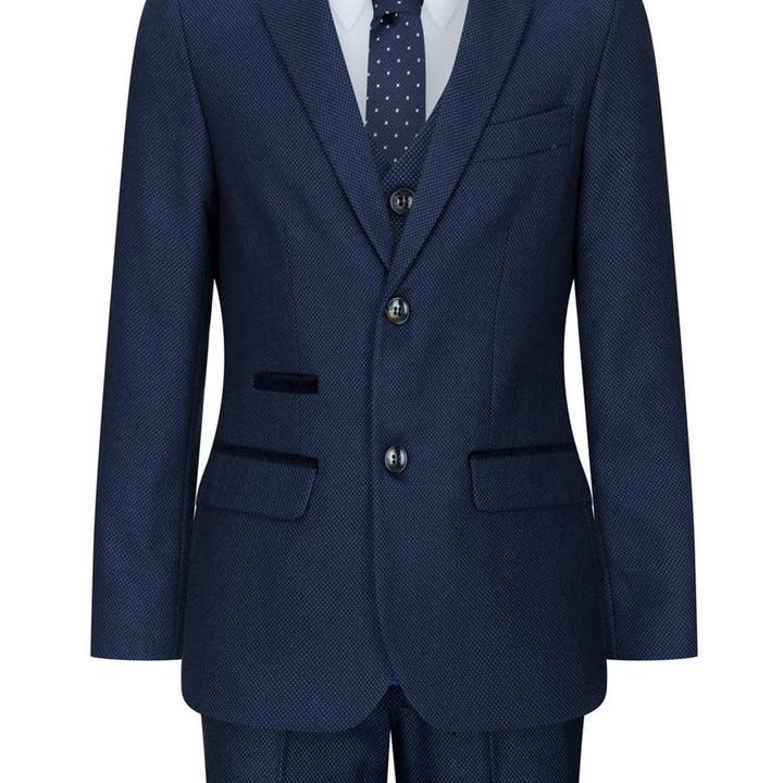 Marine Jungen 3-teiliger marineblauer Birdseye-Tweed-Anzug für den Großhandel auf Faire