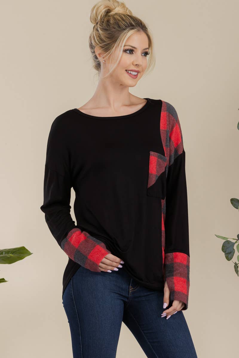 Celeste Clothing - Vendita all'ingrosso Tunica - Donna - TOP A MANICHE LUNGHE IN TARTAN PER MISSY E PLUS SIZE -CT43810B10
