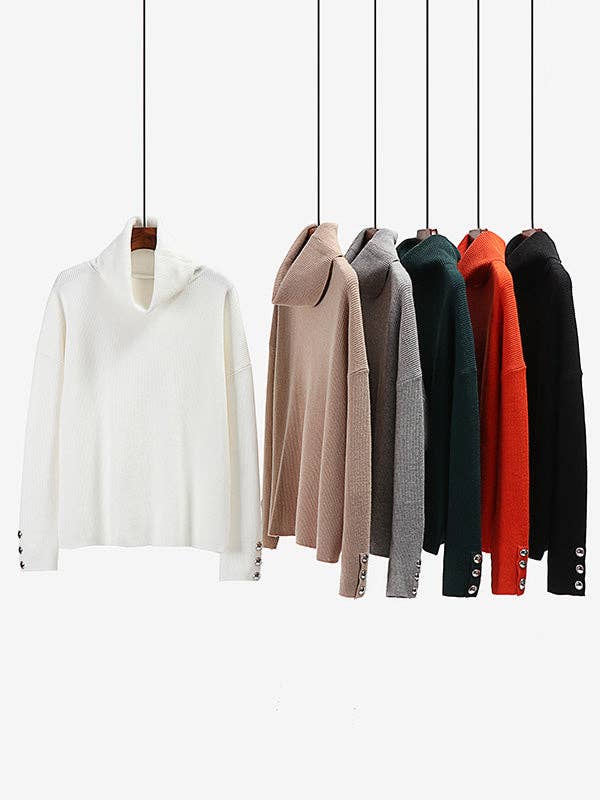 Sheer Trend – wholesale Knitted jumper – Women′s – Casual Loose Solid Color High-Neck Long Sleeves Knitwear22