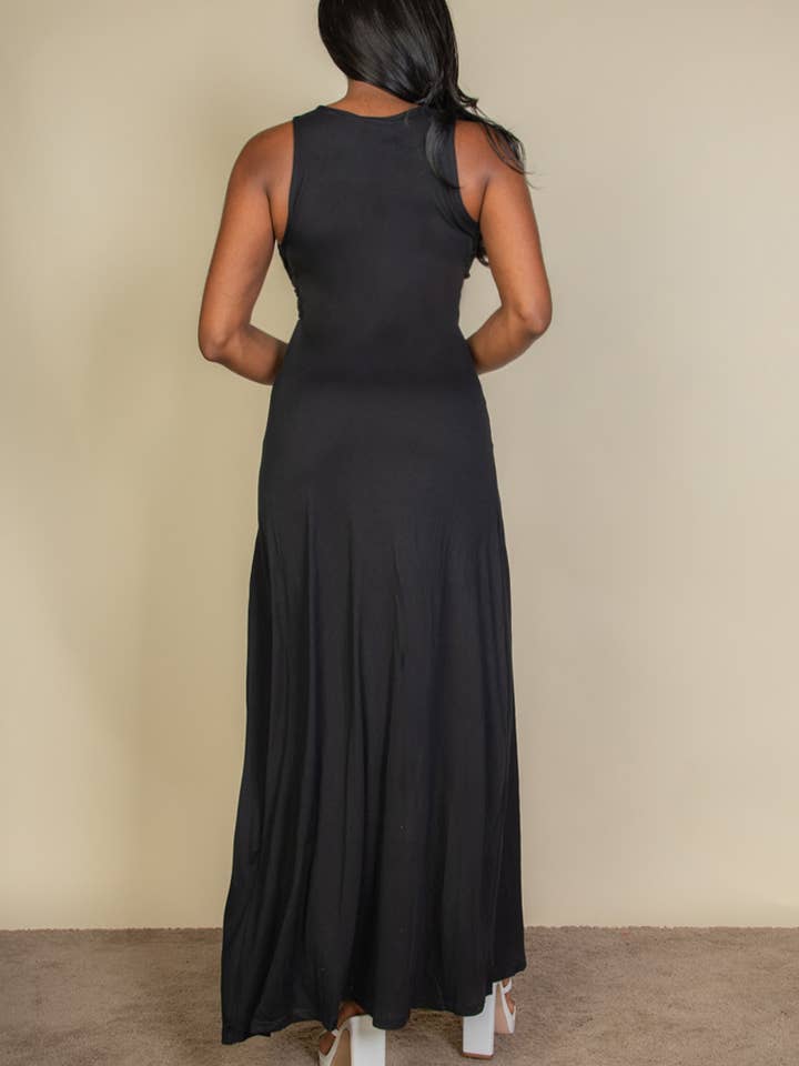 CAPELLA APPAREL - Wholesale Dress - Women's - Plunge Neck Thigh Split Dress3