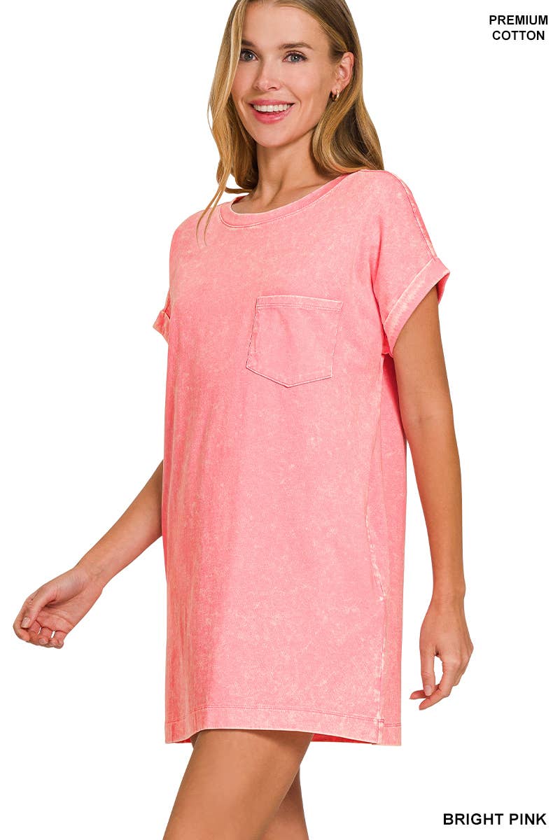 42POPS - Wholesale Dress - Women's - 'Cotton Washed T-shirts Dress w/ Side Pockets4