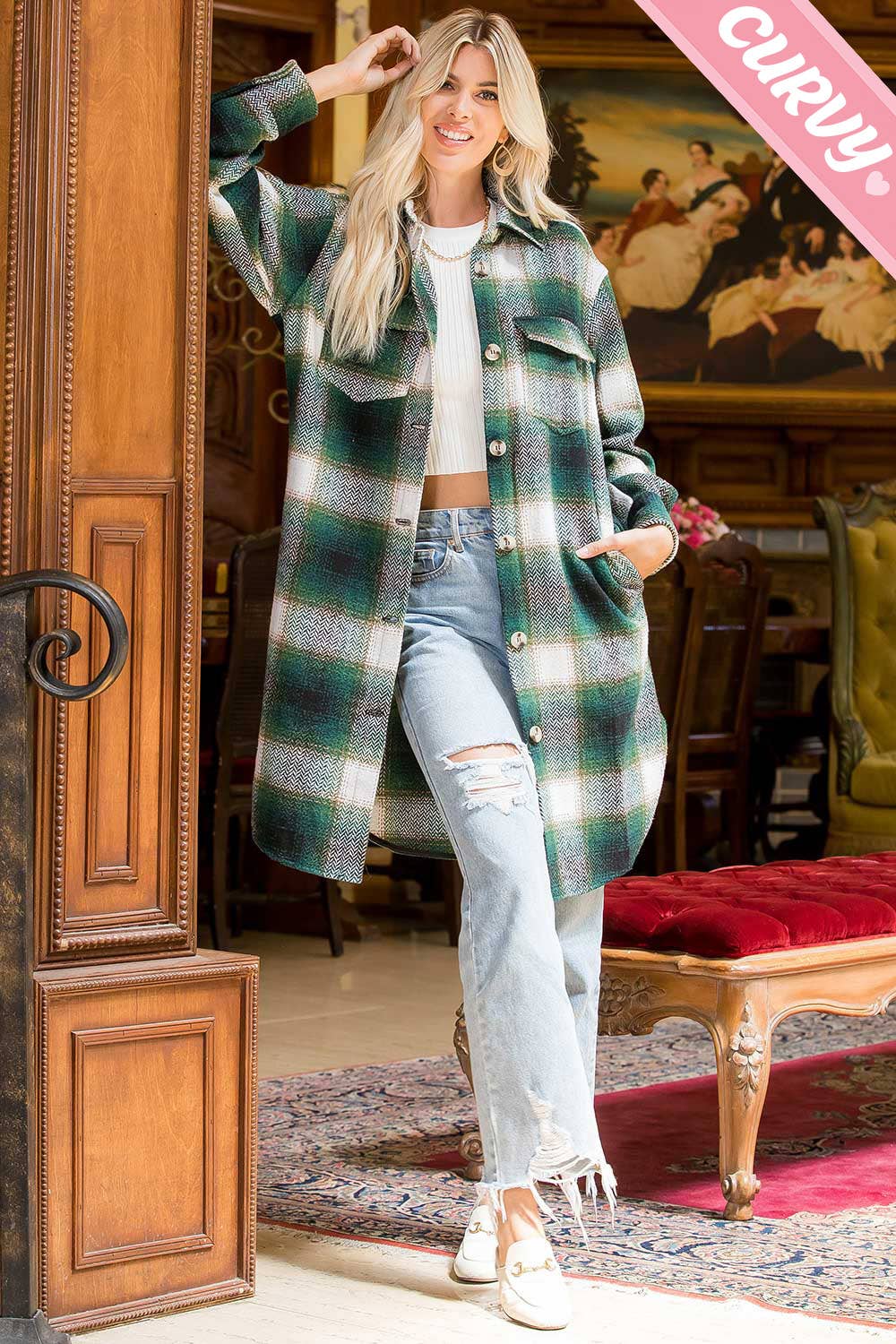 Sweet Lovely by Jen - Wholesale Shirt Jacket/Shacket - Women's - PLUS SIZE SHACKET /PLAID COAT55