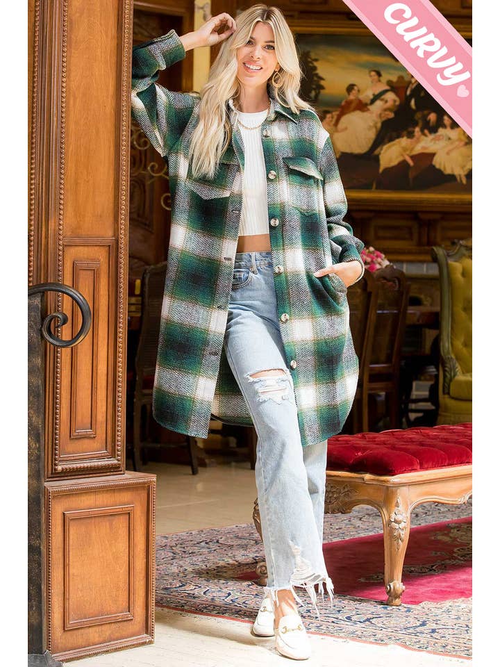 Sweet Lovely by Jen - Wholesale Shirt Jacket/Shacket - Women's - PLUS SIZE SHACKET /PLAID COAT55