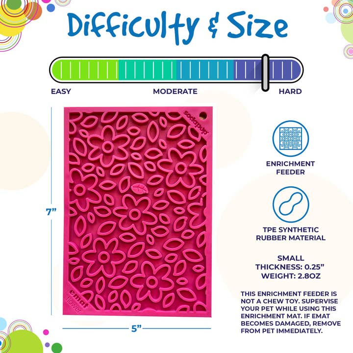SodaPup Dog Toys - Wholesale Pet Food Mat - Dog - Flower Power Design eMat Enrichment Lick Mat - Pink