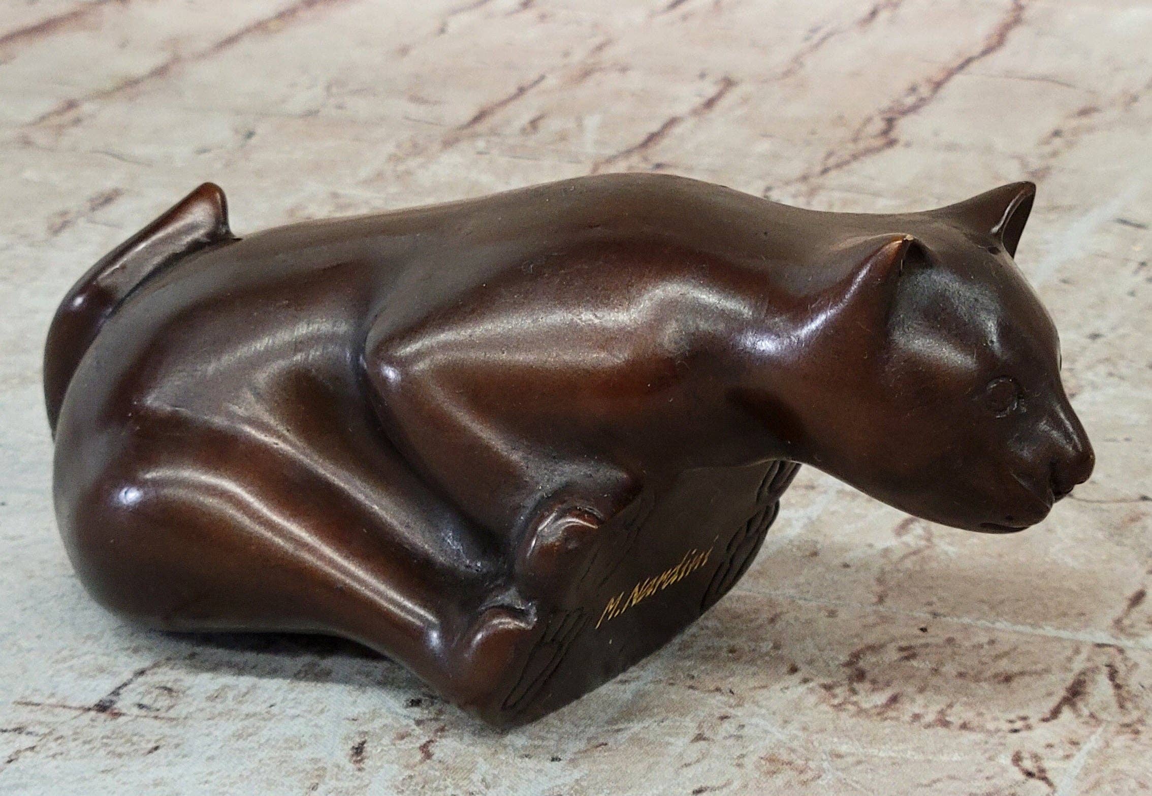 Bronzhaus - Vendita all'ingrosso Scultura - Statuetta in bronzo con gatto e gattino seduto sul bordo, da collezione, 7,6 x 15,2 cm8