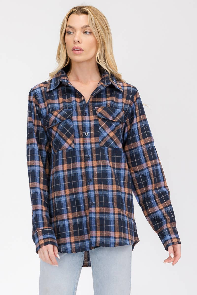 WEIV - Wholesale Button Down Shirt - Women's - WOMENS OVERSIZED FLANNEL LONG SLEEVE SHIRT11