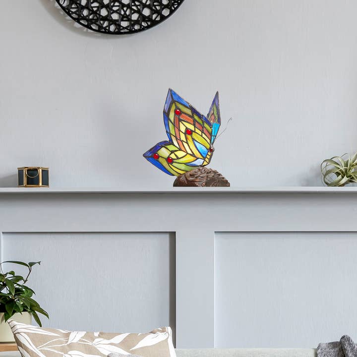 River of Goods - Wholesale Accent/Desk Lamp - 9.5"H Luella Red Butterfly Wings Stained Glass Accent Lamp