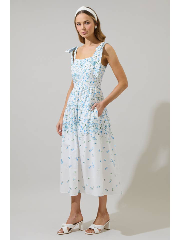 WHT-BLU-GRN Abito Maxi Thea a Fiori di Miley in vendita all'ingrosso su Faire2