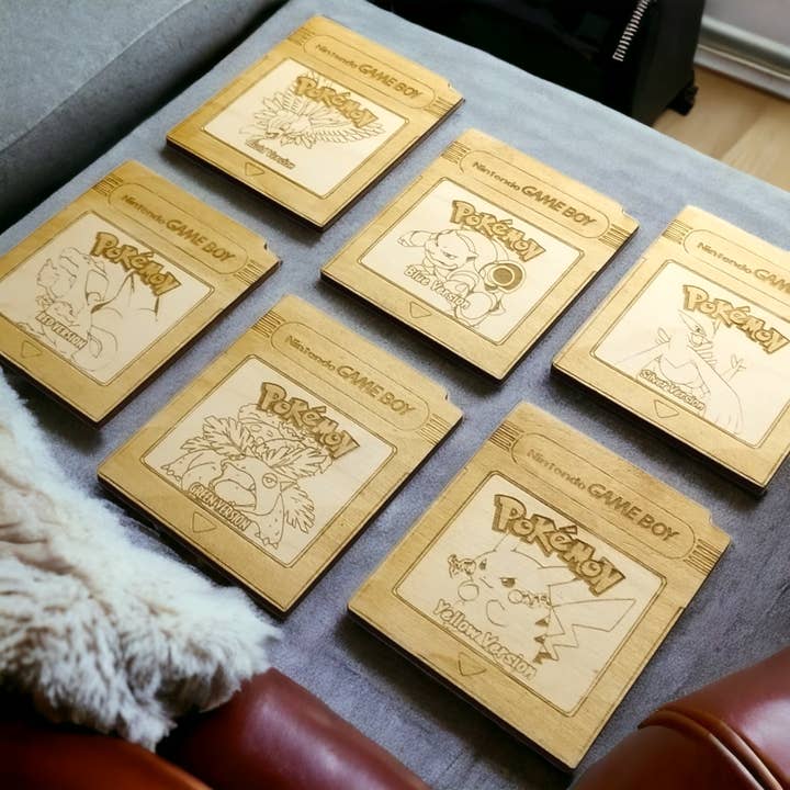 Studio Rima - Wholesale Onderzetters - Set van 6 Pokémon-cartridges, houten onderzetters, handgemaakt cadeau8