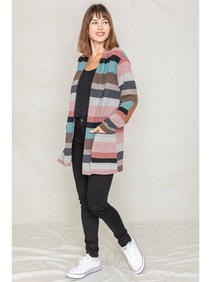 EG fashion - Wholesale Cardigan - Dames - Plus suède elleboogpatch open vest met zakken5
