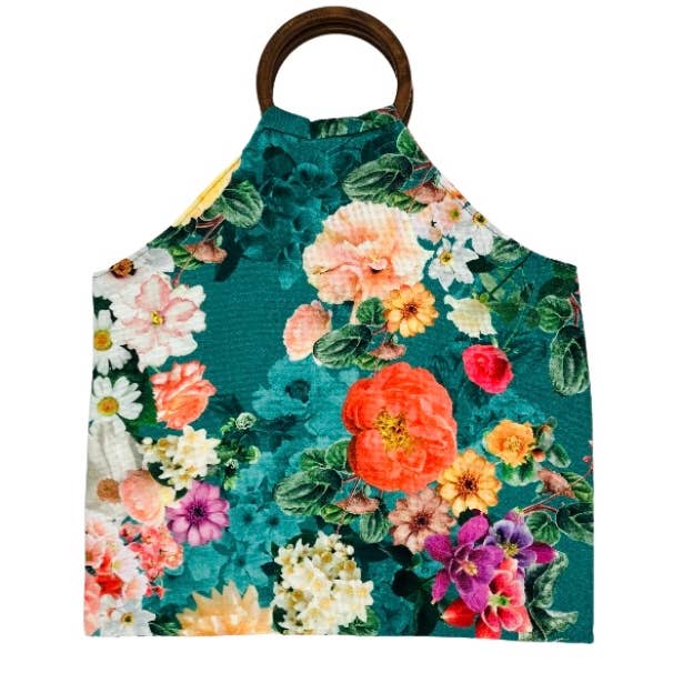 bag flower green - cotton - handmade in Nepal for wholesale by Luna-Leena - handmade in Nepal